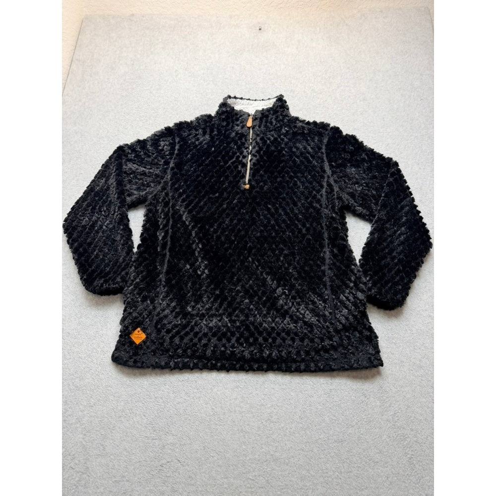 Simply Southern Black Sherpa Fleece Quarter Zip Pullover Diamond Quilt Womens L